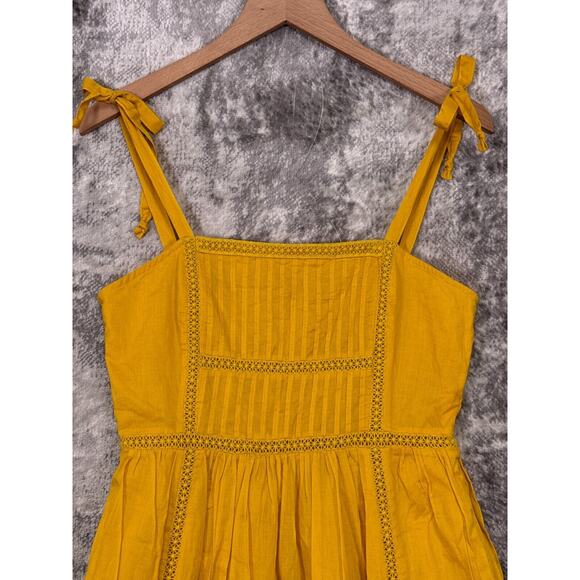 New Point Sur Dress 0 Womens Yellow Gold Cotton Tie Stap Midi J Crew - Picture 2 of 8